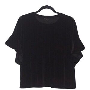Very J Black Velvet Ruffle Sleeve Blouse size M Holiday Christmas Winter